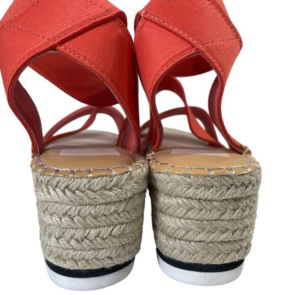 Dolce Vita Espadrille Sandals Womens 9 Platform Wedge Orange Coral Strap Slip On - Picture 7 of 10